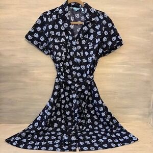 Draper James Floral Print Tie Waist Button Down Knee Length Shirt Dress 8 GC
